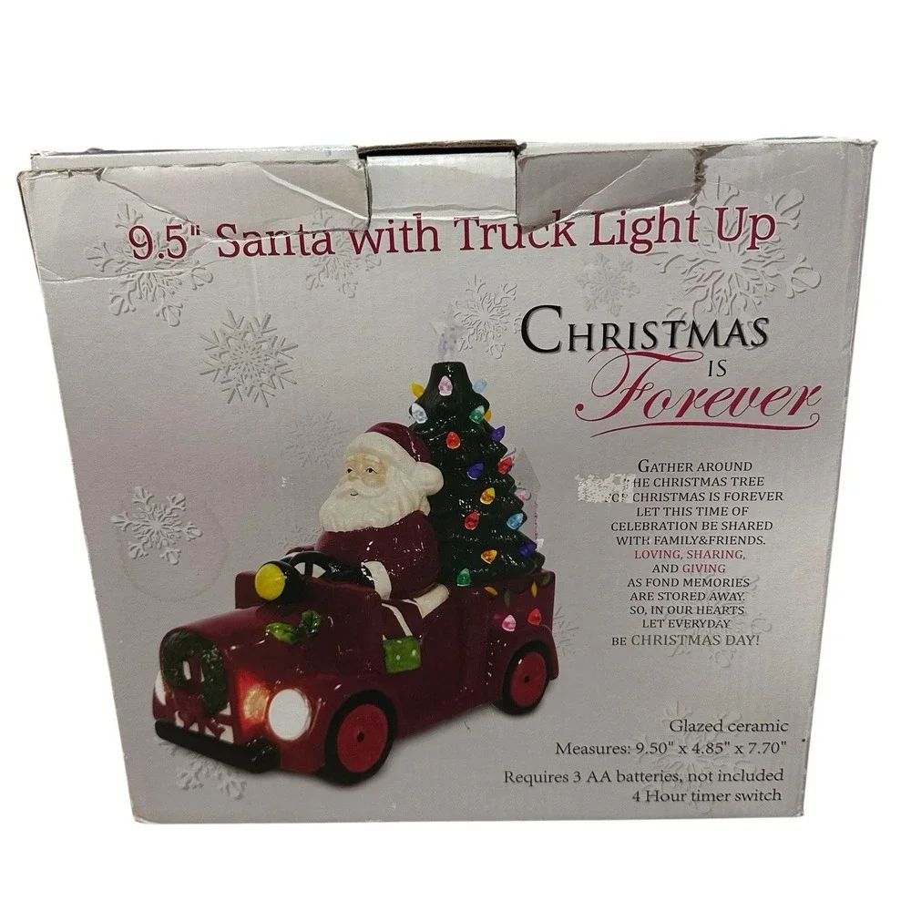 Ceramic Santa's Red Christmas Tree Delivery Truck Lights‎ Up Night Light